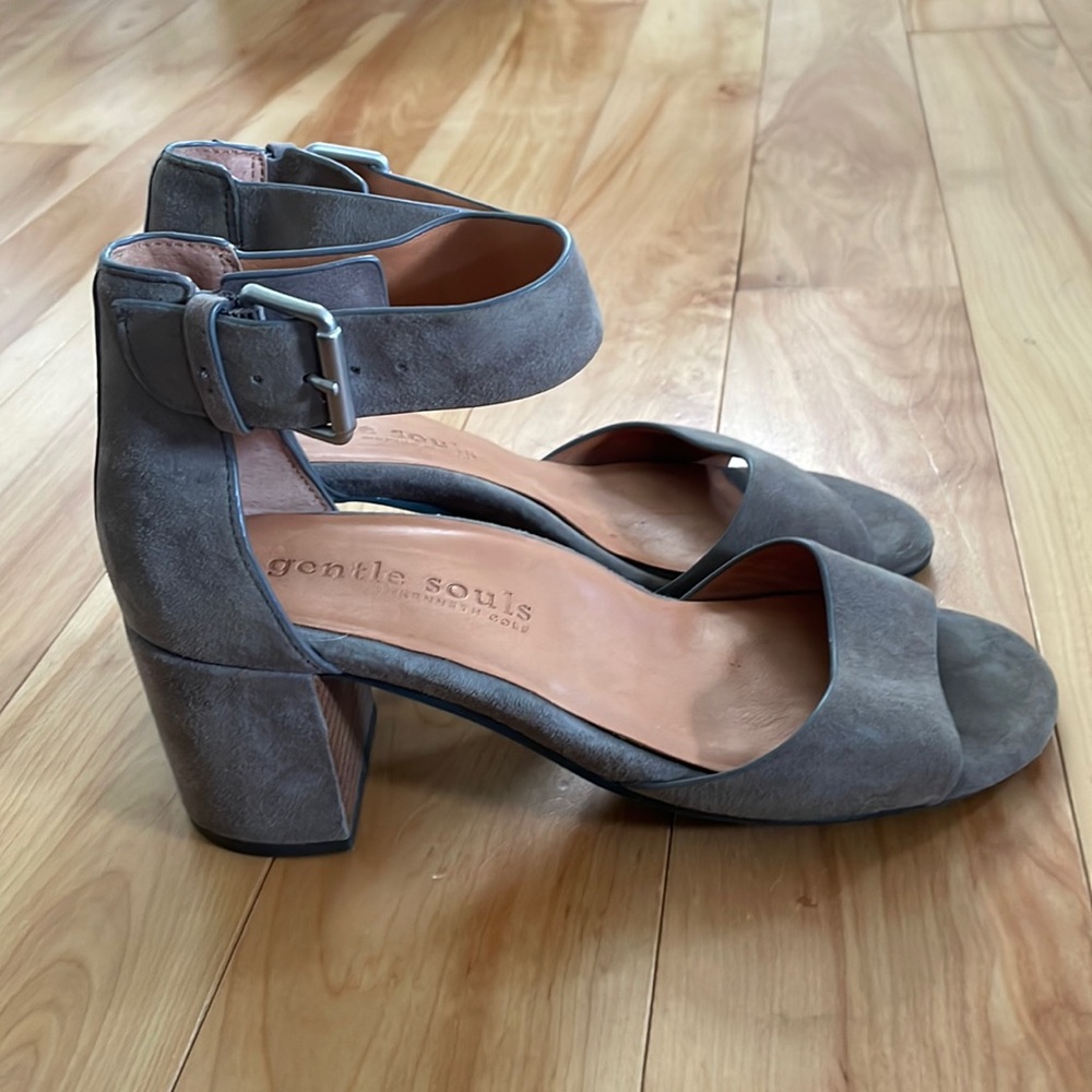 Gentle Souls block heel gray suede sandal